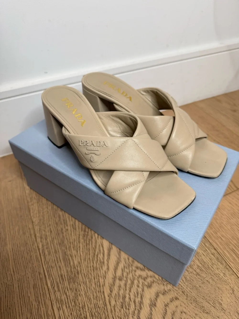 Prada Quilted Lambskin Crisscross Slide Sandals - Picture 3 of 10